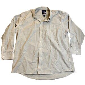 Stafford Mens Oxford Shirt 18 34/35 Regular Fit Wrinkle-Free Beige Long Sleeve C